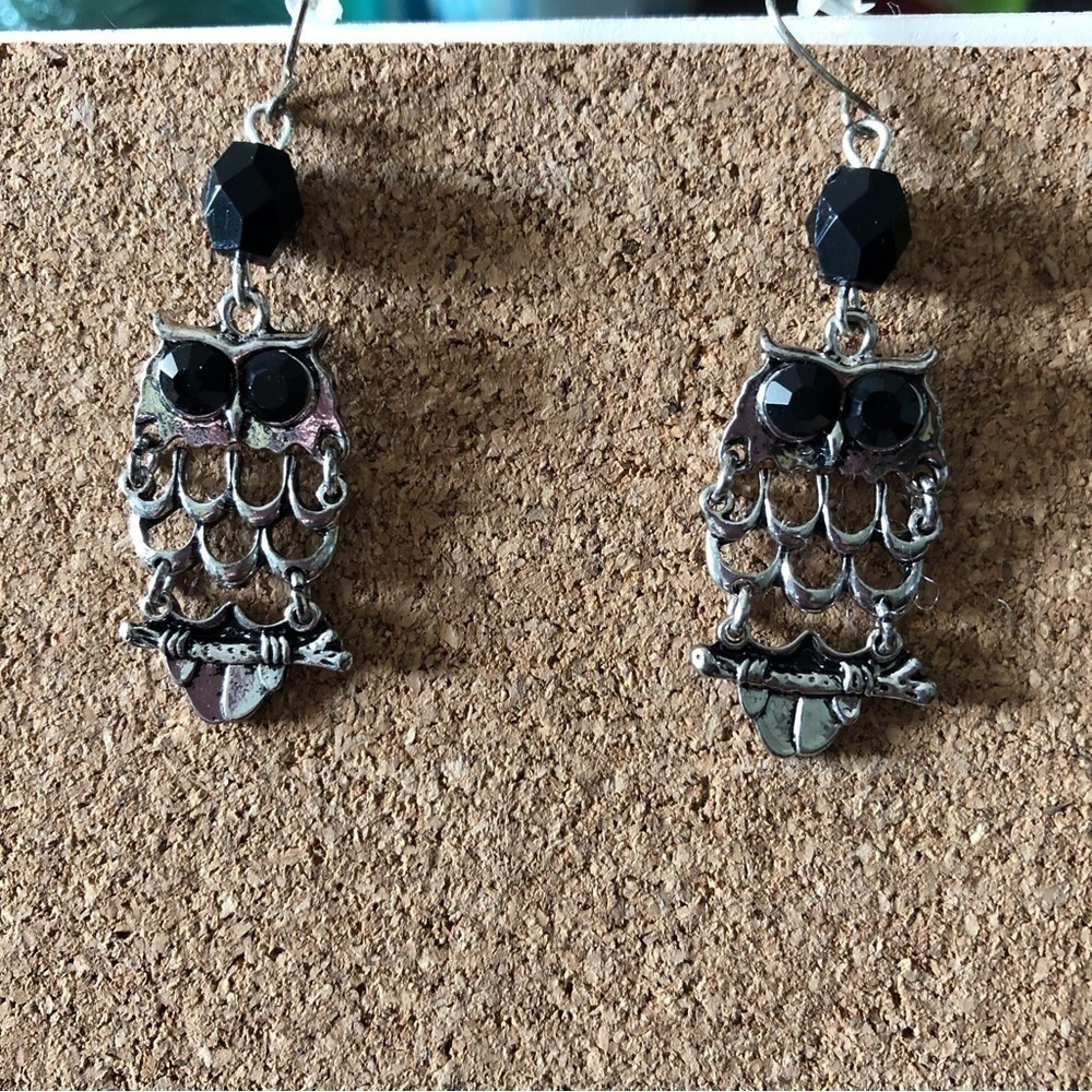 Gunmetal owl fish hook earrings.